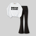 Girls White Typographic Printed Sweatshirt With Flared Pants Sets 2 pc. Sets White 7-8 Y