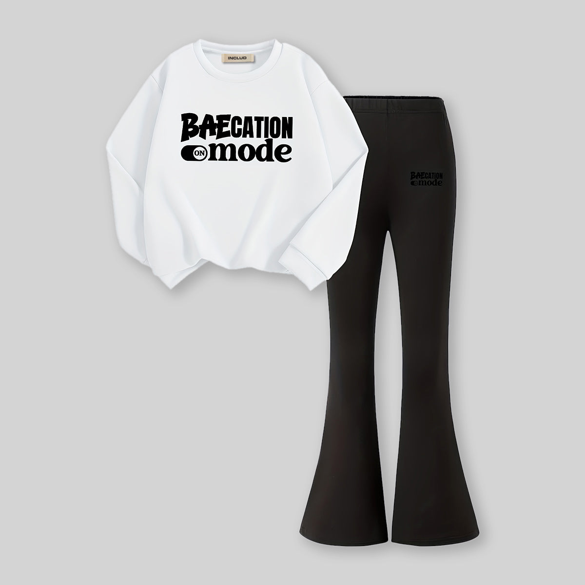 Girls White Typographic Printed Sweatshirt With Flared Pants Sets 2 pc. Sets White 7-8 Y