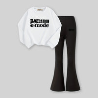 Girls White Typographic Printed Sweatshirt With Flared Pants Sets 2 pc. Sets White 7-8 Y