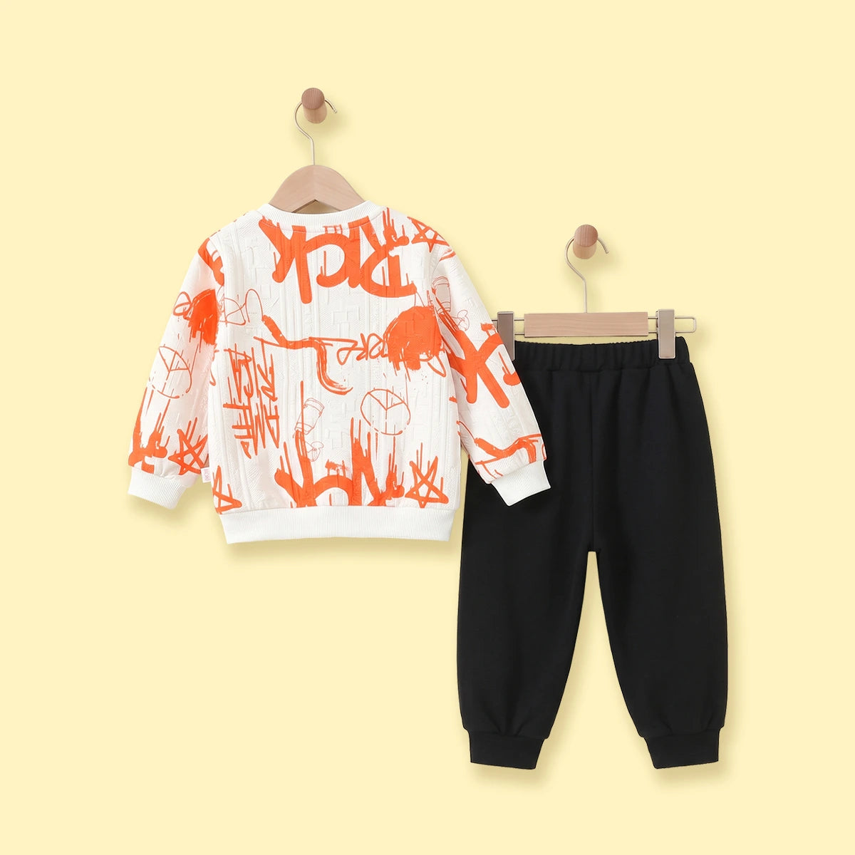 Boys Orange Abstract Printed Sweatshirt With Joggers Sets Sets
