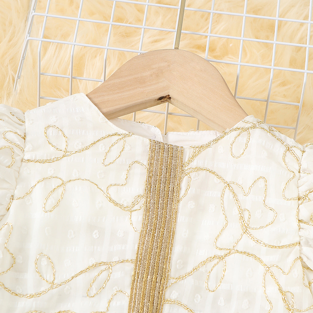 Girls White Puff Sleeve Embroidered Dress Casual Dresses