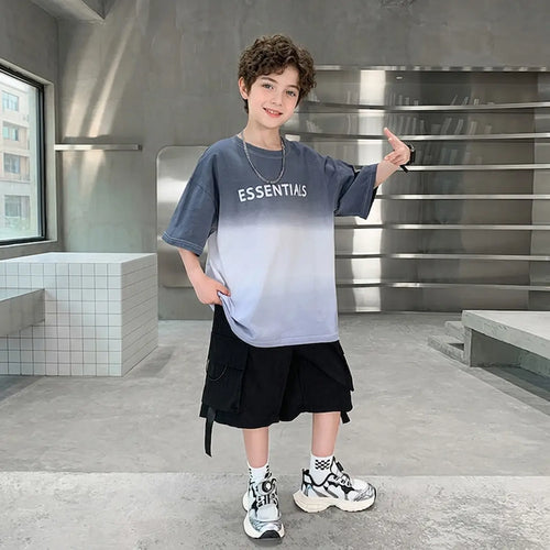 Boys Purple Ombre Print T-Shirt With Shorts Sets 81bbbecb-69dc-4145-b158-627d1610b986 Sets Grey 5-6 Y