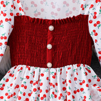 Girls White Cherry Printed Smocked Maxi Dress Casual Dresses