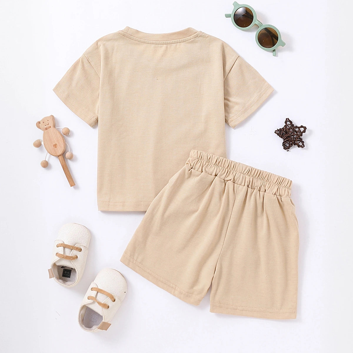 Boys Khaki Short Sleeves T-Shirt With Shorts Co-ord Sets Sets
