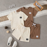 Boys Multicolor Self-Stripes T-Shirt With Shorts Sets - Pack Of 2 Sets Multicolor 3-4 Y