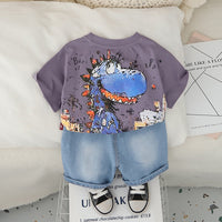 Boys Purple Dinosaur Graphic T-Shirt With Denim Shorts Set 2 pc. Sets