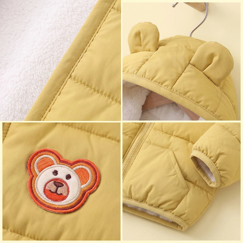 Boys Yellow Bear Ear On Hood Quilted Zip-up Jacket Coats & Jackets