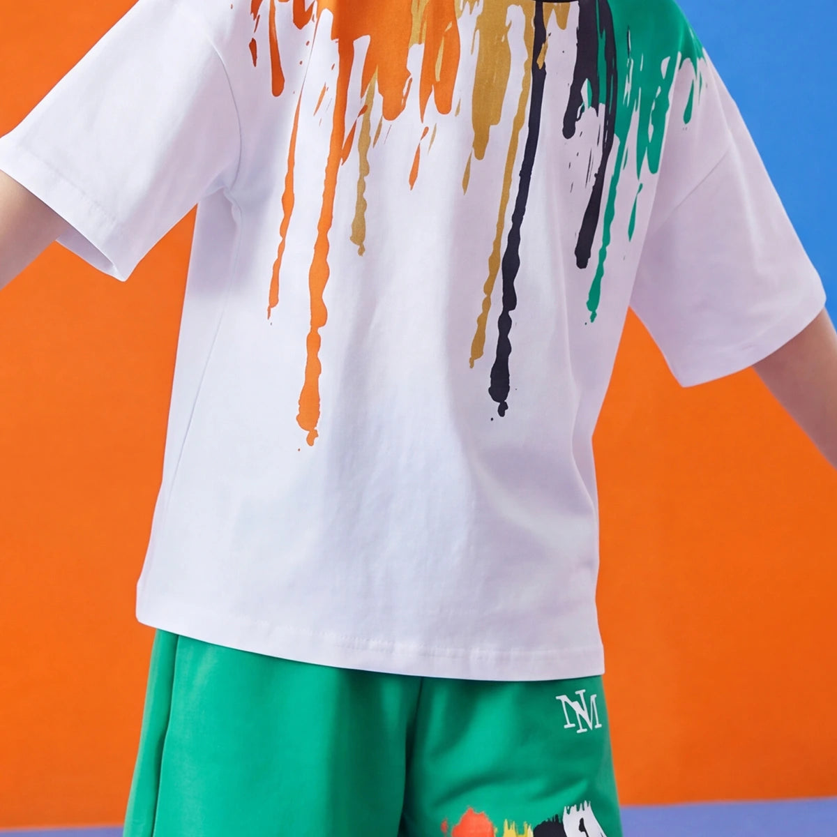 Boys Green Printed Short Sleeve T-shirt with Shorts Sets 2 pc. Sets