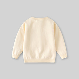 Girls Off White Flowers Applique Cardigan Sweaters & Cardigans