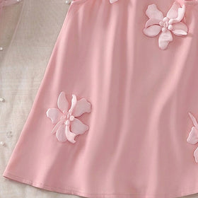 Girls Pink Sleeveless Floral Applique A-line Dress Casual Dresses