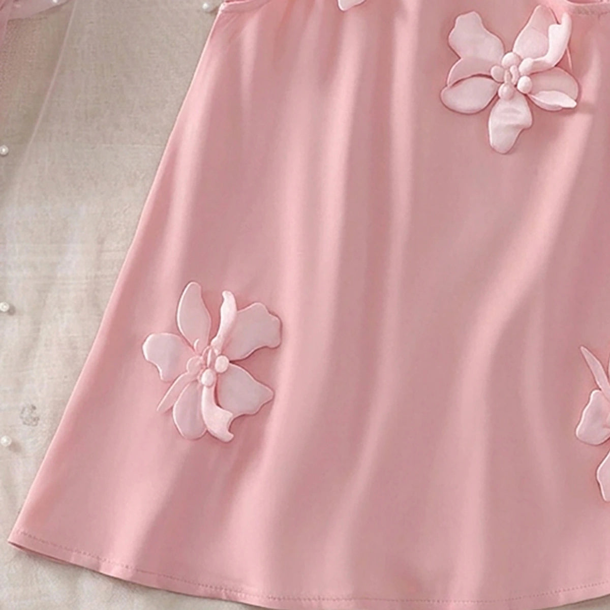 Girls Pink Sleeveless Floral Applique A-line Dress Casual Dresses