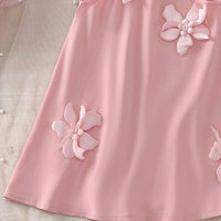 Girls Pink Sleeveless Floral Applique A-line Dress Casual Dresses
