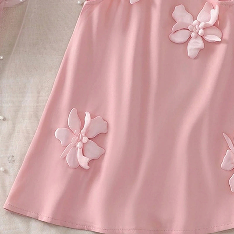 Girls Pink Sleeveless Floral Applique A-line Dress Casual Dresses