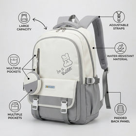 Kids Grey Rabbit Multi-Pocket School Backpack Trending Accessories