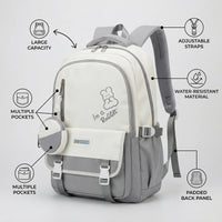 Kids Grey Rabbit Multi-Pocket School Backpack Trending Accessories