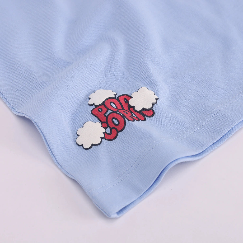 Boys Blue Popcorn Graphic Polo T-shirt With Drawstring Shorts Sets Sets