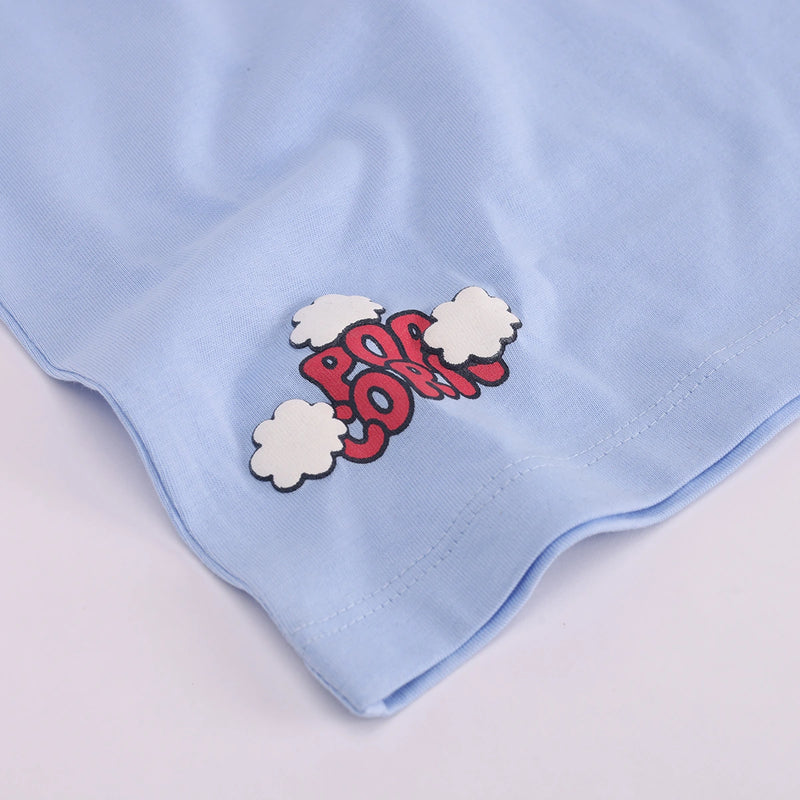 Boys Blue Popcorn Graphic Polo T-shirt With Drawstring Shorts Sets Sets