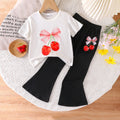 Girls White Cherry Print Half Sleeve T-Shirt With Flared Pants Sets 2 pc. Sets White 2-3 Y