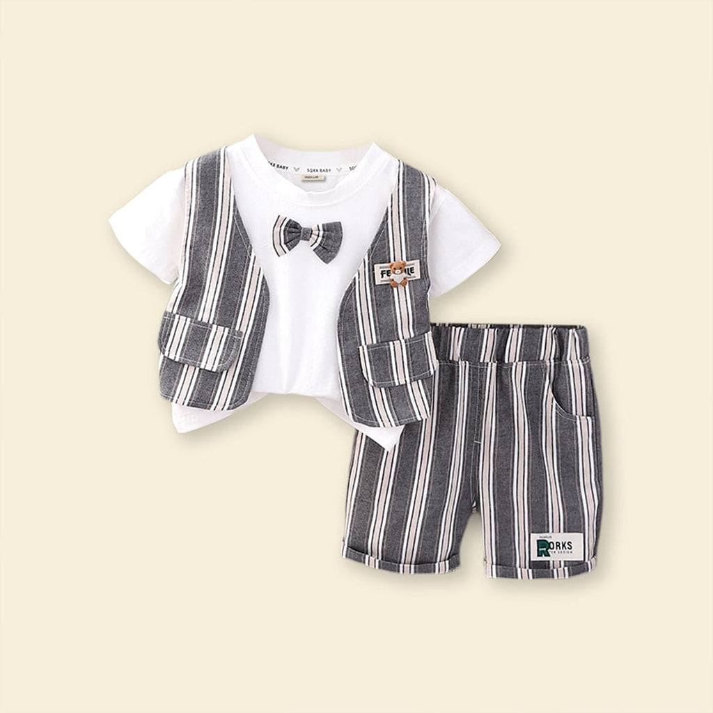 Boys Grey T-shirt with Striped Bermudas Set Sets Gray 1-2 Y 