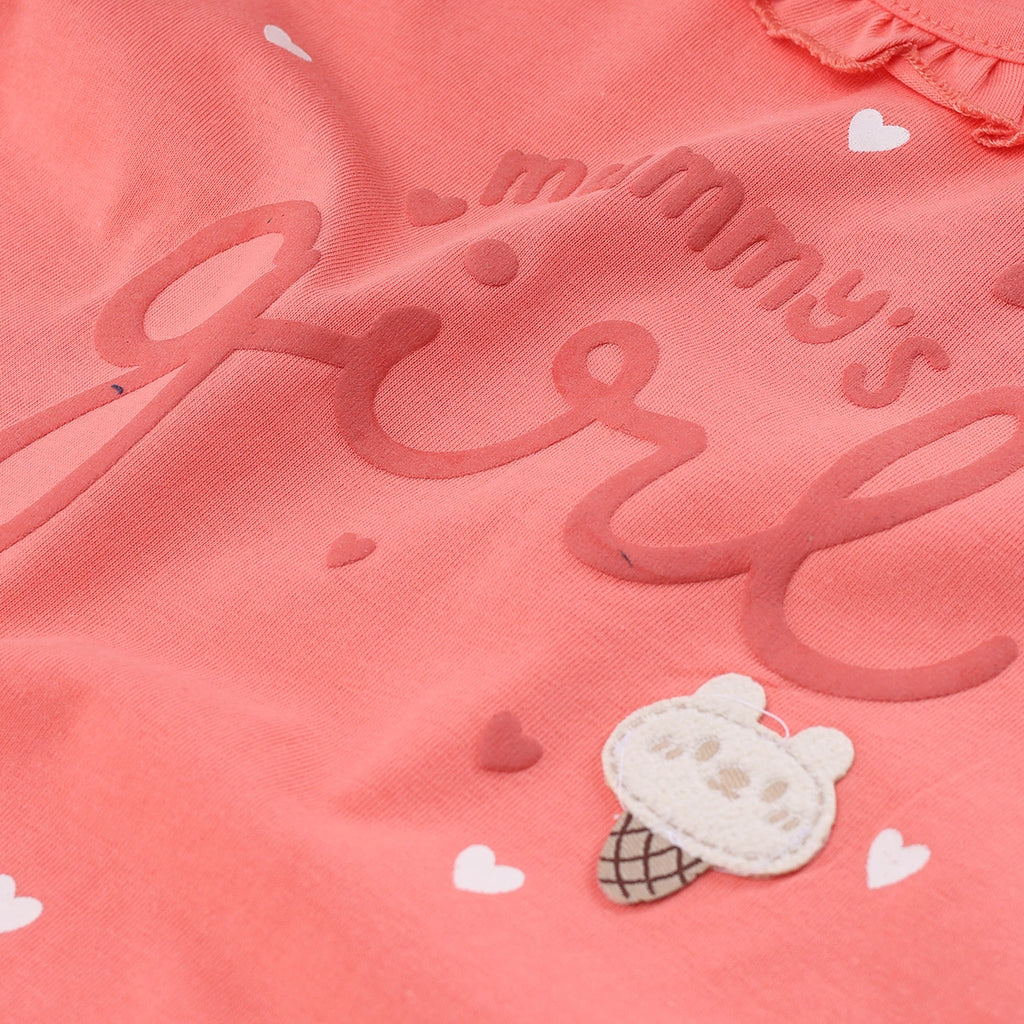 Girls Coral Heart Printed Top With Elasticated Shorts Sets Sets