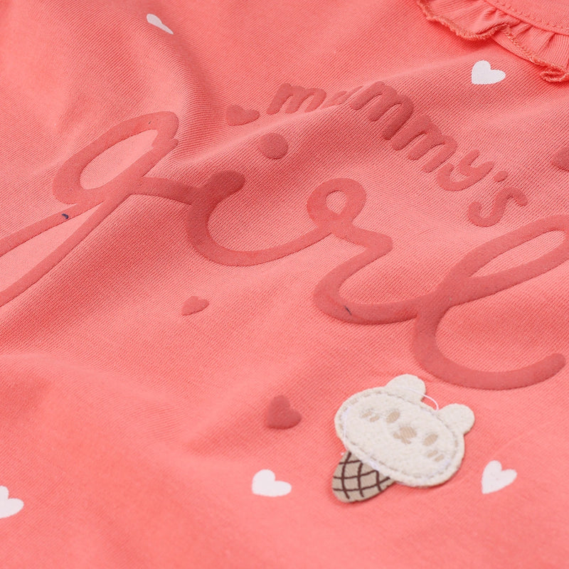 Girls Coral Heart Printed Top With Elasticated Shorts Sets Sets