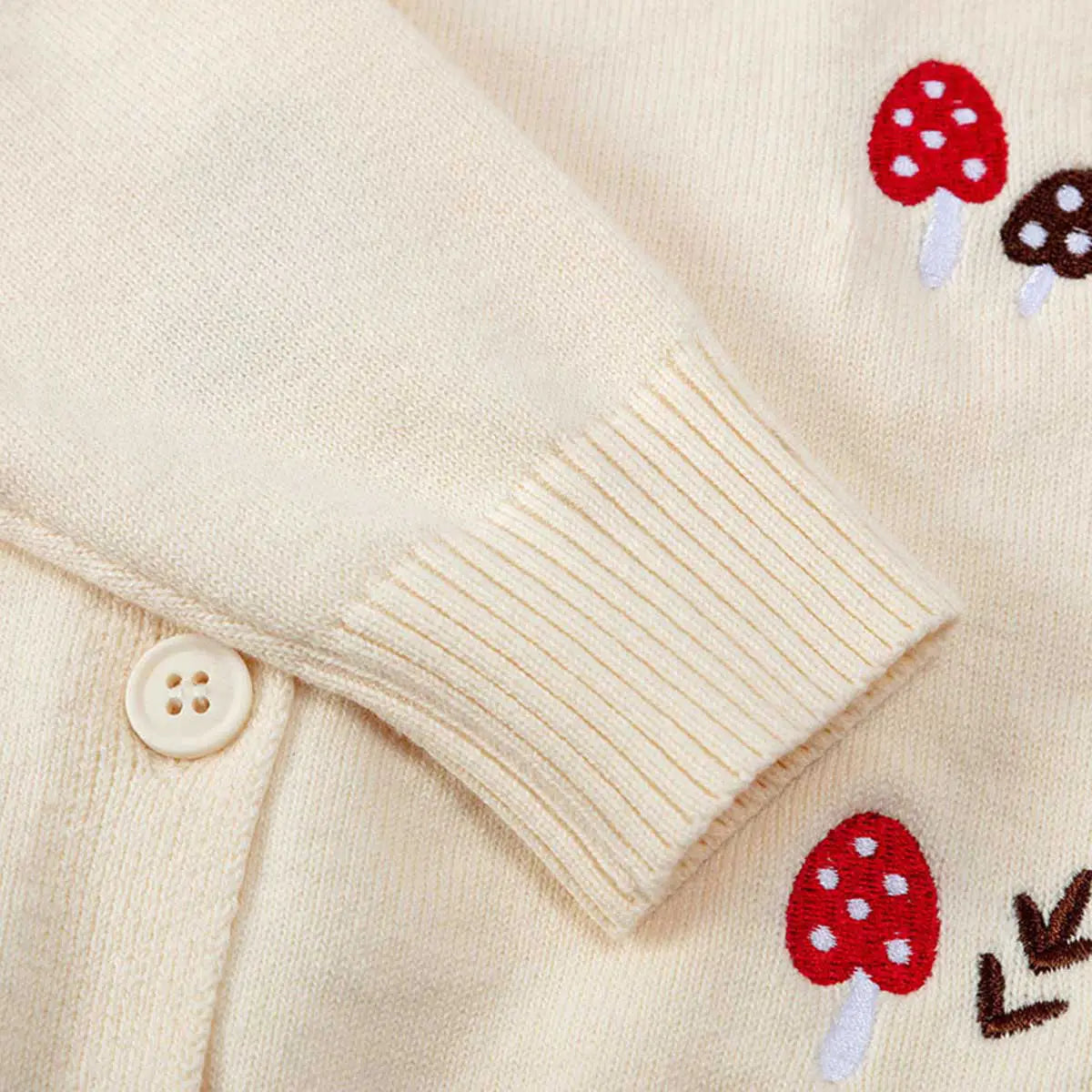 Girls Apricot Long Sleeve Mushroom Embroidered Knitted Cardigan Sweaters & Cardigans