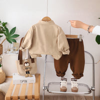 Boys Beige Typographic Printed Shirt With Bag and Pants Set Sets