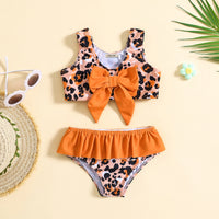 Girls Orange Leopard Print Sleeveless Top With Briefs Swimwear Sets Sets Orange 1-2 Y