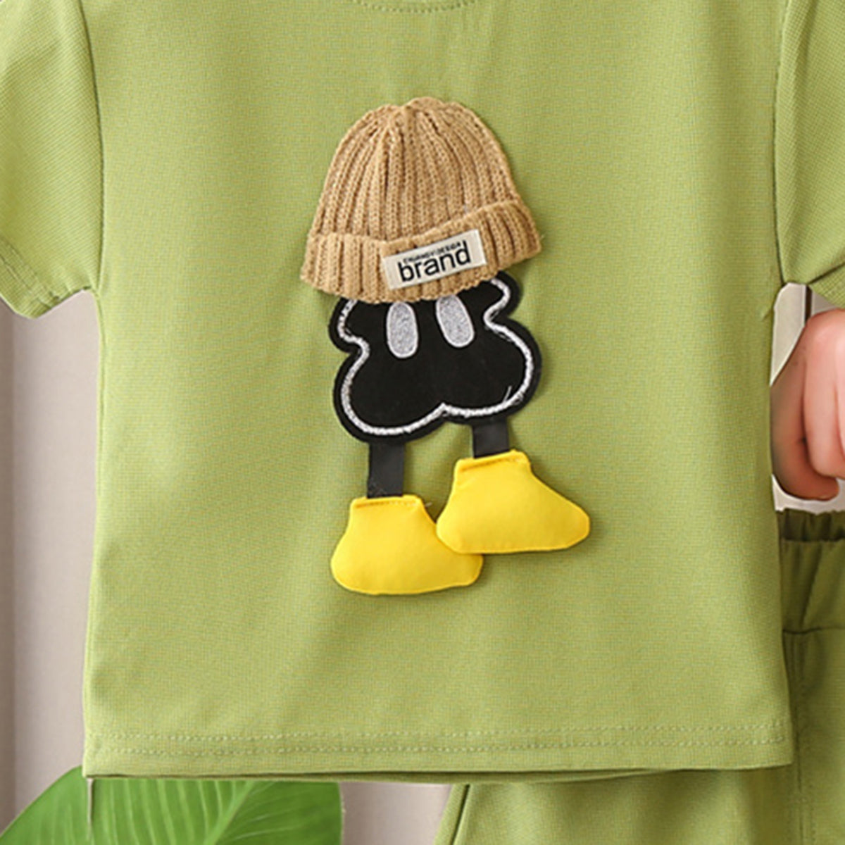 Boys Green Cartoon Patched Short Sleeves T-Shirt With Shorts Set 2 pc. Sets