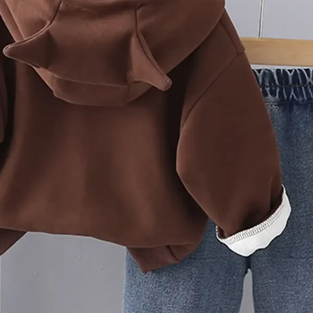 Boys Brown Long Sleeve Hooded Sweatshirt With Elasticated Jeans Set Sets