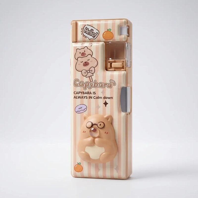 3D Squishy Capybara Pop Eye Magnetic Pencil Box for Kids Trending Accessories Light Brown Onesize