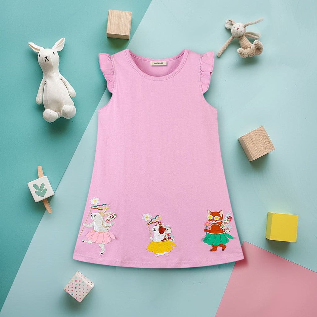 Girls Cartoon Applique A-Line Dress