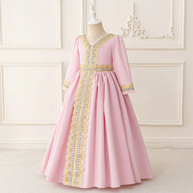 Girls Pink Embellished Fit & Flare Dress With Long Sleeves Casual Dresses