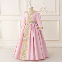Girls Pink Embellished Fit & Flare Dress With Long Sleeves Casual Dresses
