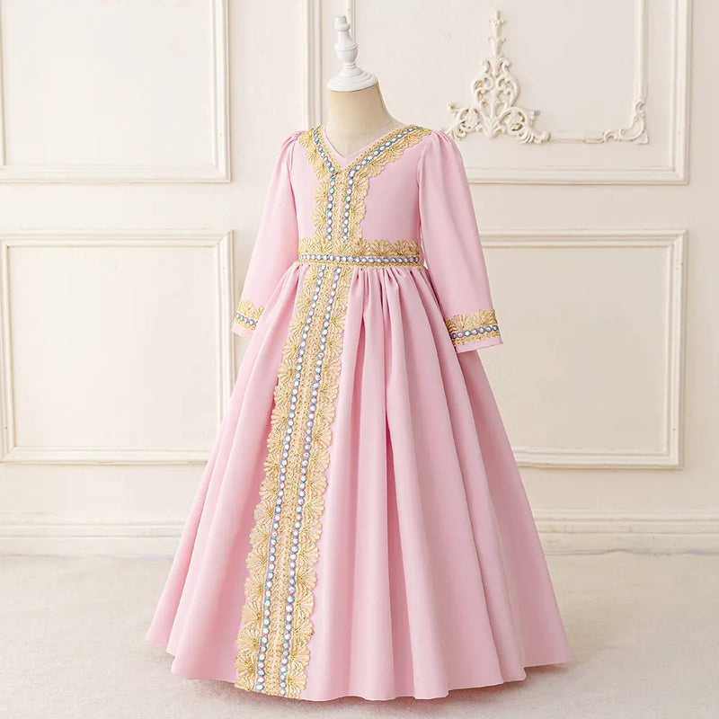 Girls Pink Embellished Fit & Flare Dress With Long Sleeves Casual Dresses