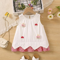 Girls Off White Bunny Mushroom Applique A-Line Dress Casual Dresses Off White 1-2 Y