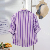 Girls Purple Stripe Shirt With Printed T-Shirt And Denim Shorts Sets 3 pc. Sets