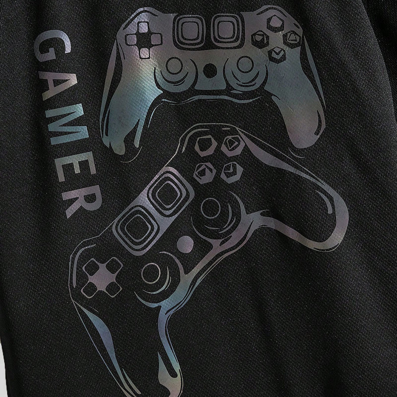 Boys Black Gaming Printed Short Sleeves T-Shirt With Shorts Set 2 pc. Sets