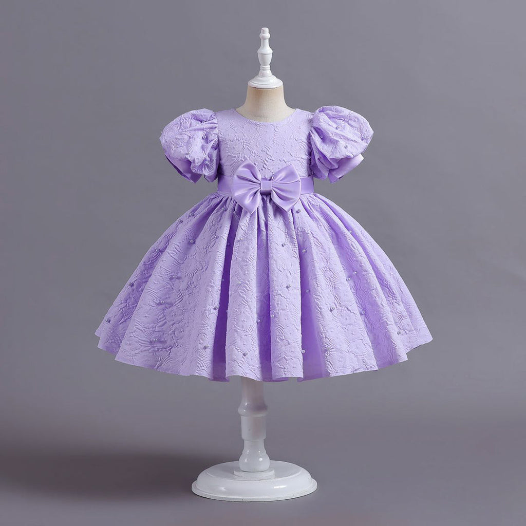 Girls Puff Sleeve Fit & Flare Party Dress
