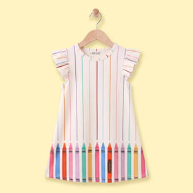 Girls Multicolour Striped Flutter Sleeve A-line Dress Casual Dresses Multicolor 3-4 Y