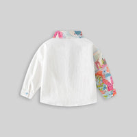 Boys White Abstract Printed Long Sleeves Shirts Shirts