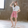 Girls Short Sleeve Printed T-Shirt With Pleated Shorts Set 2 pc. Sets White 3-4 Y 
