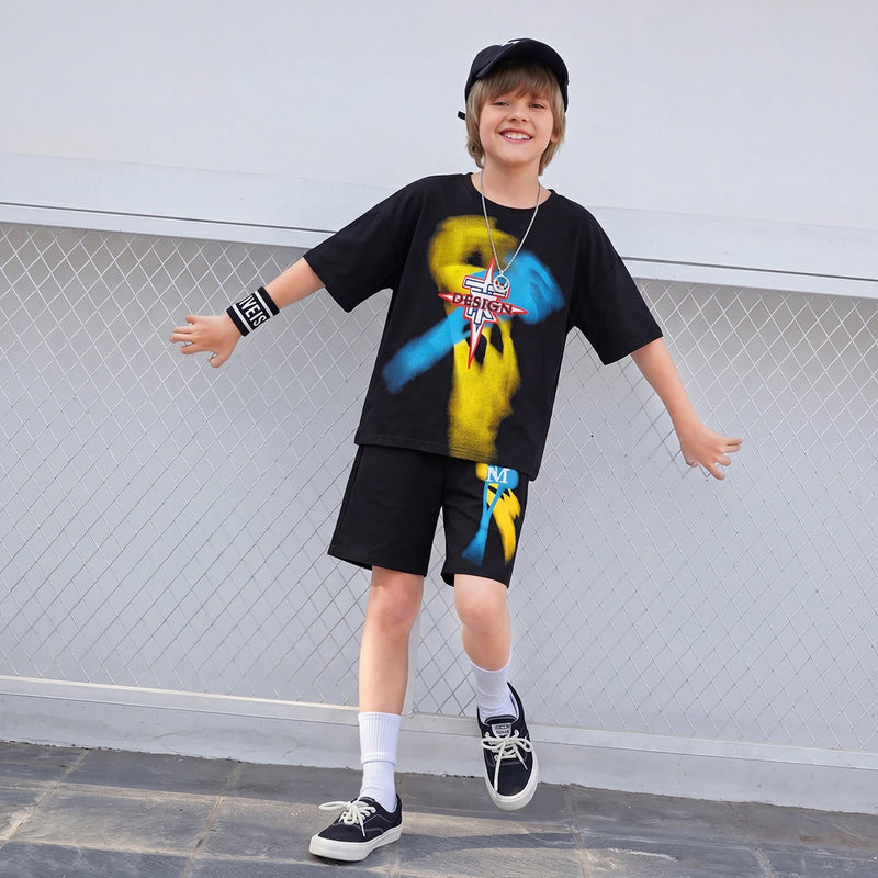 Boys Black Graphic Short Sleeve T-Shirt With Shorts Sets 2 pc. Sets Black 3-4 Y