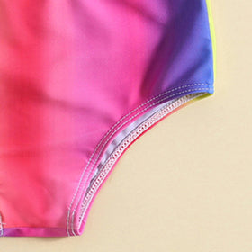 Girls Multicolor Ombre Print Halter Top & Briefs With Headband Swimwear Sets Sets