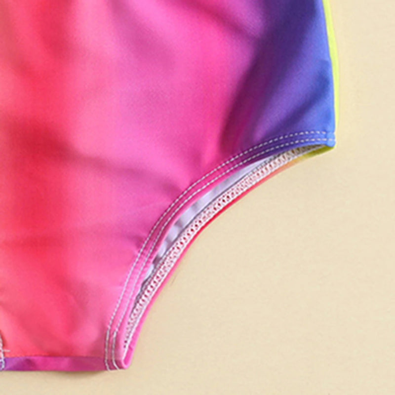 Girls Multicolor Ombre Print Halter Top & Briefs With Headband Swimwear Sets Sets