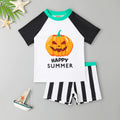 Boys White Pumpkin Cartoon Printed T-Shirt With Stripe Shorts Swimwear Sets Sets White 3-4 Y
