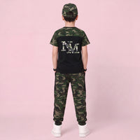 Boys Black Camouflage Print Short Sleeve T-Shirt With Pants Sets 2 pc. Sets