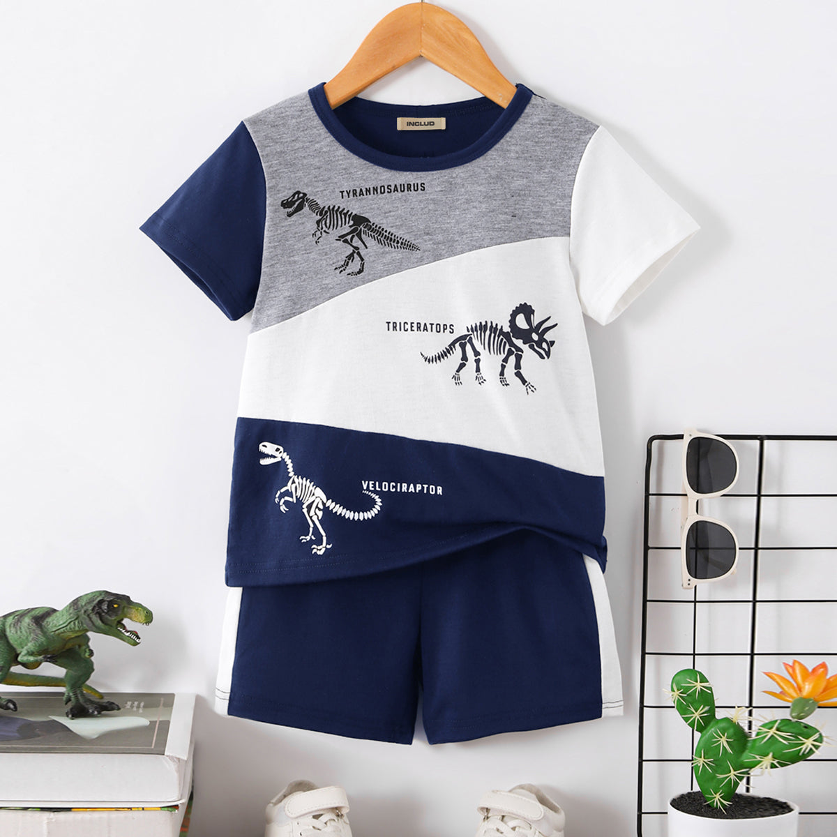 Boys Navy Blue Dinosaur Graphic Short Sleeve T-Shirt With Shorts Set 2 pc. Sets