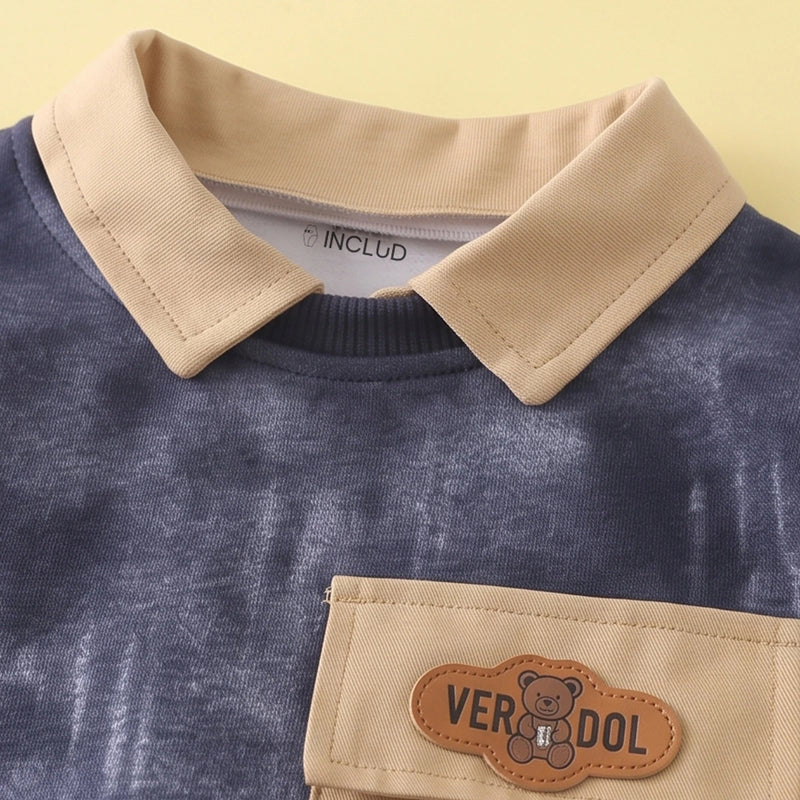 Boys Navy Blue Abstract Print Sweatshirt With Denim Pants Sets Sets