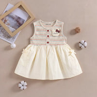 Girls Cream Striped Cat Applique Fit & Flare Dress With Bow Details Casual Dresses Cream 1-2 Y